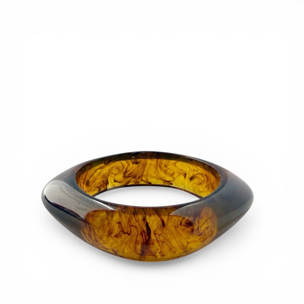 Tortoiseshell Acrylic Resin Angular Chunky Bangle Bracelet